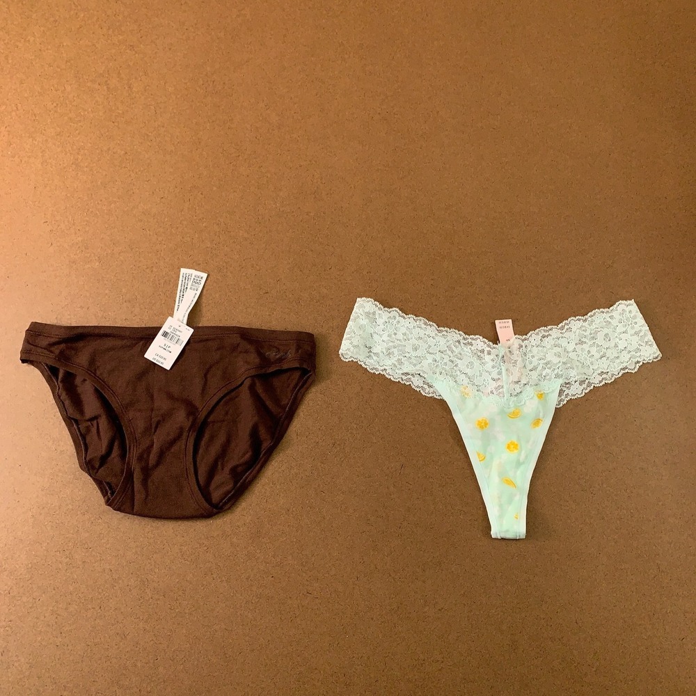 PINK Victorias Secret Womens Small Brown Bikini Mint Thong Panty 2 Pieces NWT